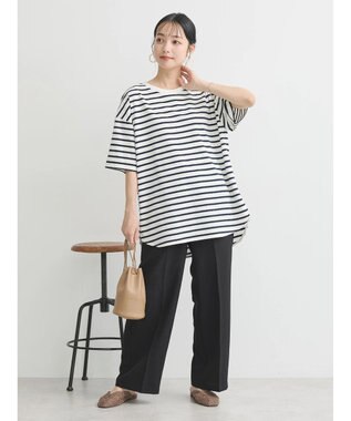 earth music&ecology ラウンドチュニックＴ Border Ivory