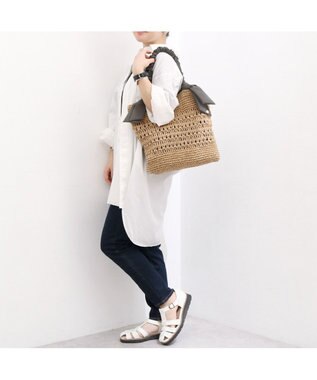 UNBILLION カシュカシュ cachecache / 下がりリボン柄編みトート カゴバッグ GY