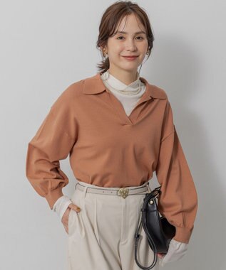 【加藤ローサさん着用】ポロ襟ストレッチニット