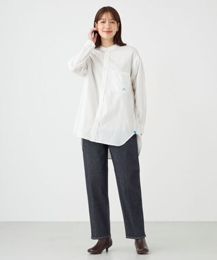 UVカット・撥水・ストレッチ】イージーデニムノーカラーシャツ