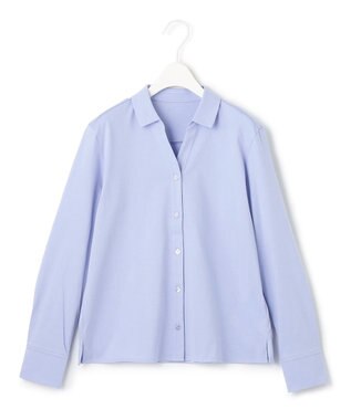 ICB L 【洗える】 コンパクトスムース シャツカラーカットソー サックスブルー系