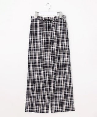 J.PRESS LADIES リネンレーヨン 柄 ワイドパンツ 【WEB限定】ネイビーチェック系