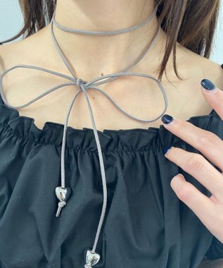 WEGO Lハートリボンチョーカー グレー