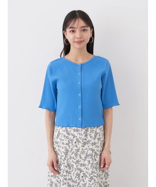 earth music&ecology ドットボタン５分袖リブプルオーバー Blue