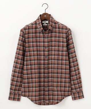 JOSEPH ABBOUD 【オーガニックコットン】スモールチェック フランネルシャツ オレンジ系3