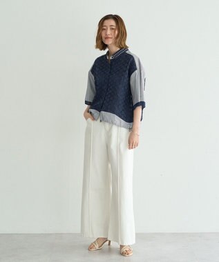 YECCA VECCA レースMIXレイヤードハーフスリーブシャツ Stripe