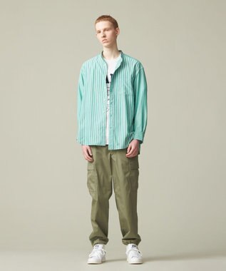 J.PRESS YORK STREET 【UNISEX】クレイジーストライプ バンドカラーシャツ グリーン系7