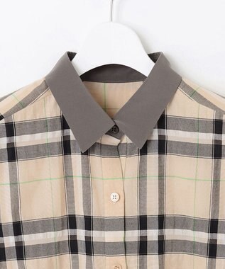 自由区 【洗える】シアーブライトチェック ブラウス ベージュ