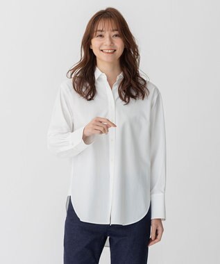 自由区 【洗える】ストレッチシャーティング ベーシック シャツ アイボリー系