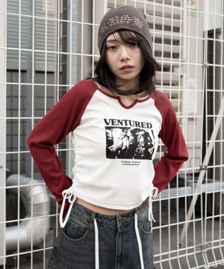 WEGO サイドドロストキーネックロンT レッド