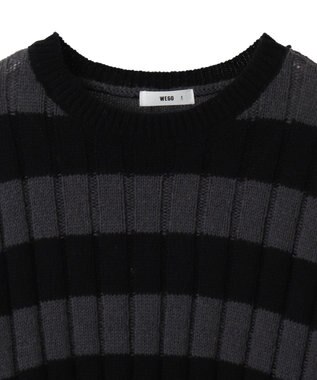 WEGO ボーダーワイドリブダメージニット スミクロ