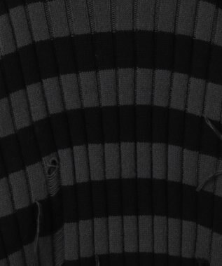 WEGO ボーダーワイドリブダメージニット スミクロ