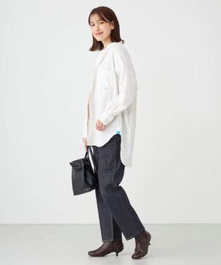 SHARE PARK LADIES 【UVカット・撥水・ストレッチ】イージーデニムノーカラーシャツ アイボリー系