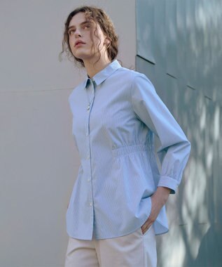 J.PRESS LADIES 【WEB限定カラーあり】コンパクトエステネージュ シャーリング シャツ ブラウス サックスストライプ系1