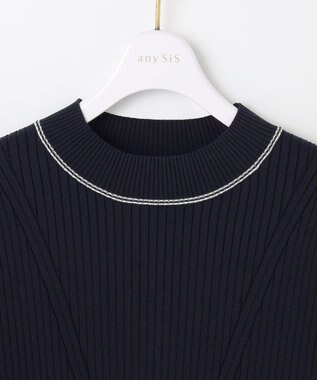 ANY SIS L 【アンサンブル対応】バイカラーリブ ニット ネイビー×オフ