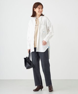 SHARE PARK LADIES 【UVカット・撥水・ストレッチ】イージーデニムノーカラーシャツ アイボリー系