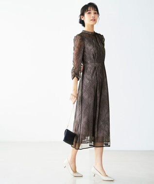 ANY SIS 【Lily Calin】バイカラードットチュール ドレス ローズグレー×ブラックレース