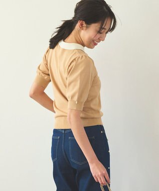 Feroux 【洗える】バイカラー襟 ニット ベージュ系