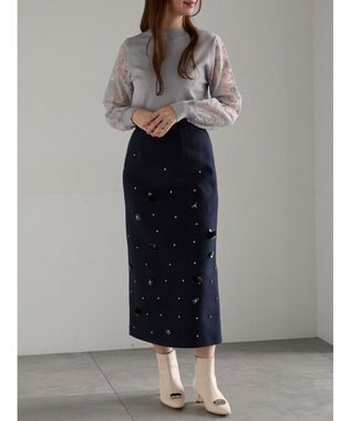 Te chichi ビジューデザインナロースカート《2025winter catalog item》 ネイビー