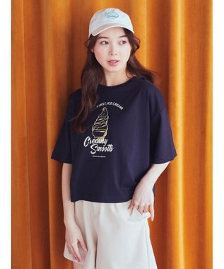 earth music&ecology ＩＣＥ　ＣＲＥＡＭ！　ショートＴ Navy