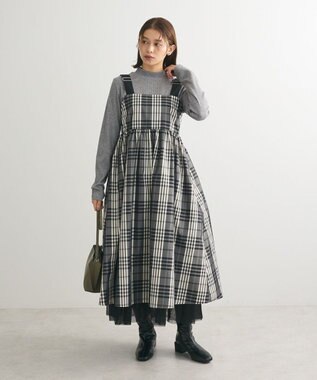 Green Parks ・ＳＵＧＡＲ　ＳＰＯＯＮ　チェックギャザーワンピース Black