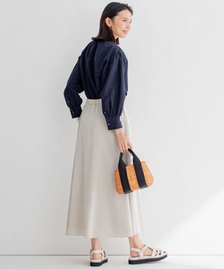 23区 L 【洗える】カラミストライプ ヘンリーネック ブラウス ネイビー系