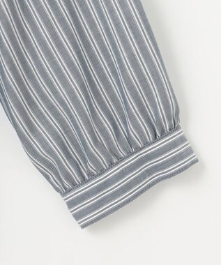 J.PRESS LADIES 【洗える】ウォッシャブルキュプラツイル ピンタック ブラウス ネイビーシャンブレーストライプ系