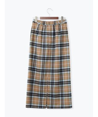 Te chichi チェックナロースカート キャメル
