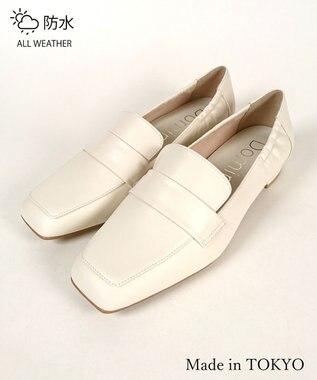 Dominic3 晴雨兼用 サイドギャザー ソフトレザーローファー アイボリー
