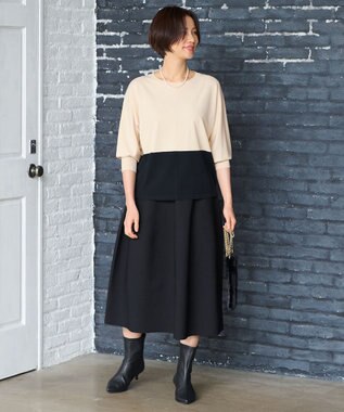 自由区 【洗える】クレープストレッチドルマンスリーブ7分袖 ニット ベージュ系1