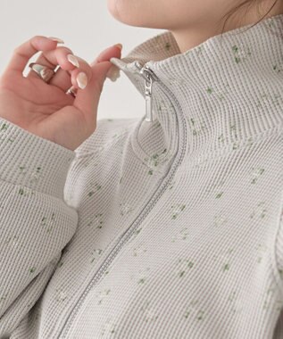 earth music&ecology 【予約】【綿100％】ダブルジップワッフルカーディガン フラワー