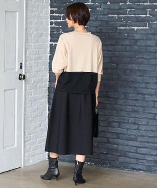 自由区 【洗える】クレープストレッチドルマンスリーブ7分袖 ニット ベージュ系1