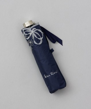 AURORA NINA RICCI （ニナリッチ)  リボン＆ネモフィラ風 刺しゅう晴雨兼用パラソル（クイックオープン折り畳み・ミニ傘） ネイビー