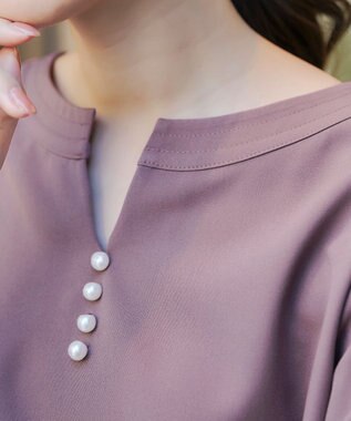 Tiaclasse 【ダブルストレッチ・洗える】スキッパーパールチュニックブラウス ピンク