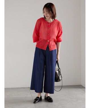 Te chichi 【遮熱】麻調ワイドクロップトパンツ ネイビー