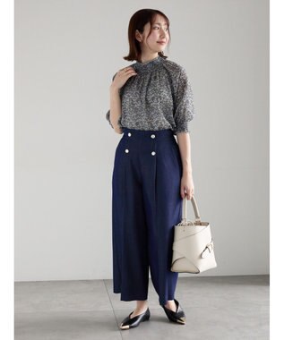 Te chichi 【遮熱】麻調ワイドクロップトパンツ ネイビー