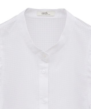 earth music&ecology ミニチェックバルーンスリーブブラウス Off White