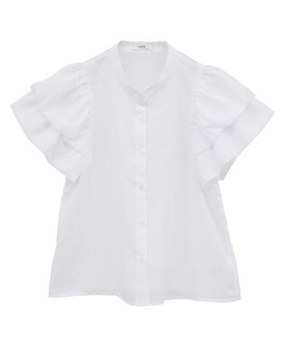 earth music&ecology ミニチェックバルーンスリーブブラウス Off White