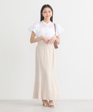 earth music&ecology ミニチェックバルーンスリーブブラウス Off White