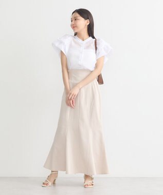 earth music&ecology ミニチェックバルーンスリーブブラウス Off White