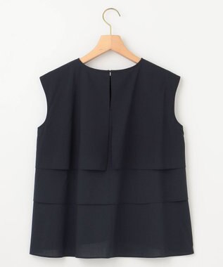 組曲 【WEB限定】コットンレーヨンシャーティングノースリーブ ブラウス ネイビー系
