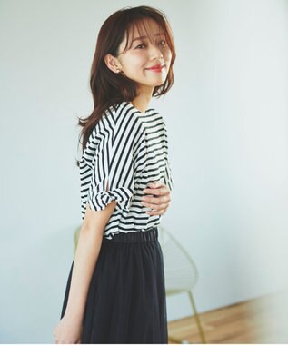 Feroux 【UVケア】リボンスリーブドルマン Tシャツ ホワイト系1