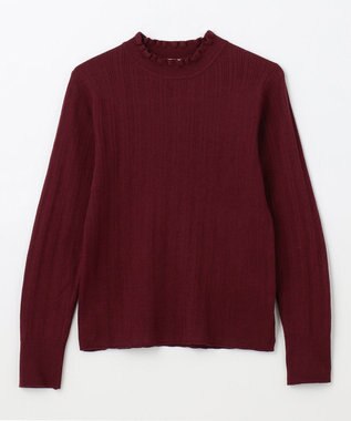 ANY 【洗濯機可/吸湿発熱】フリルネックリブニット ボルドー