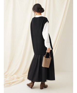 CRAFT STANDARD BOUTIQUE 【2点セット】洗える 60/2 14G片畦Vネックベスト+ロンTEE SET Black