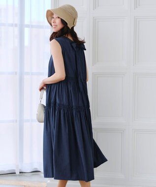 Tiaclasse 【洗える】後ろリボンシャーリングワンピース ネイビー