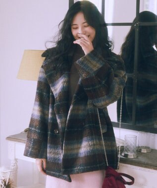 earth music&ecology チェックシャギーコート Check Brown