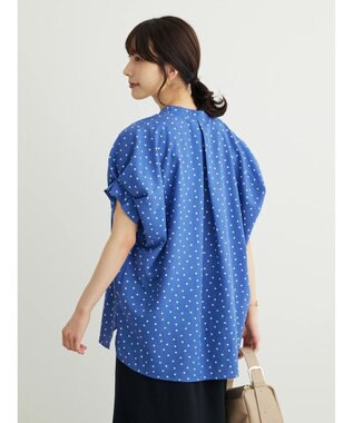 Green Parks ドット柄タックスリーブブラウス Blue