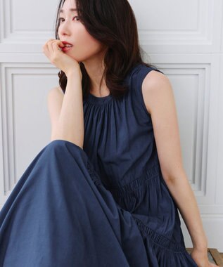 Tiaclasse 【洗える】後ろリボンシャーリングワンピース ネイビー