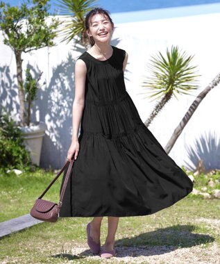 Tiaclasse 【洗える】後ろリボンシャーリングワンピース ブラック