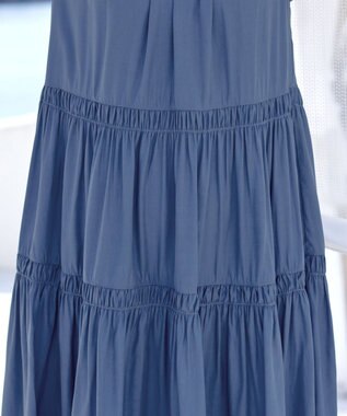 Tiaclasse 【洗える】後ろリボンシャーリングワンピース ブルー